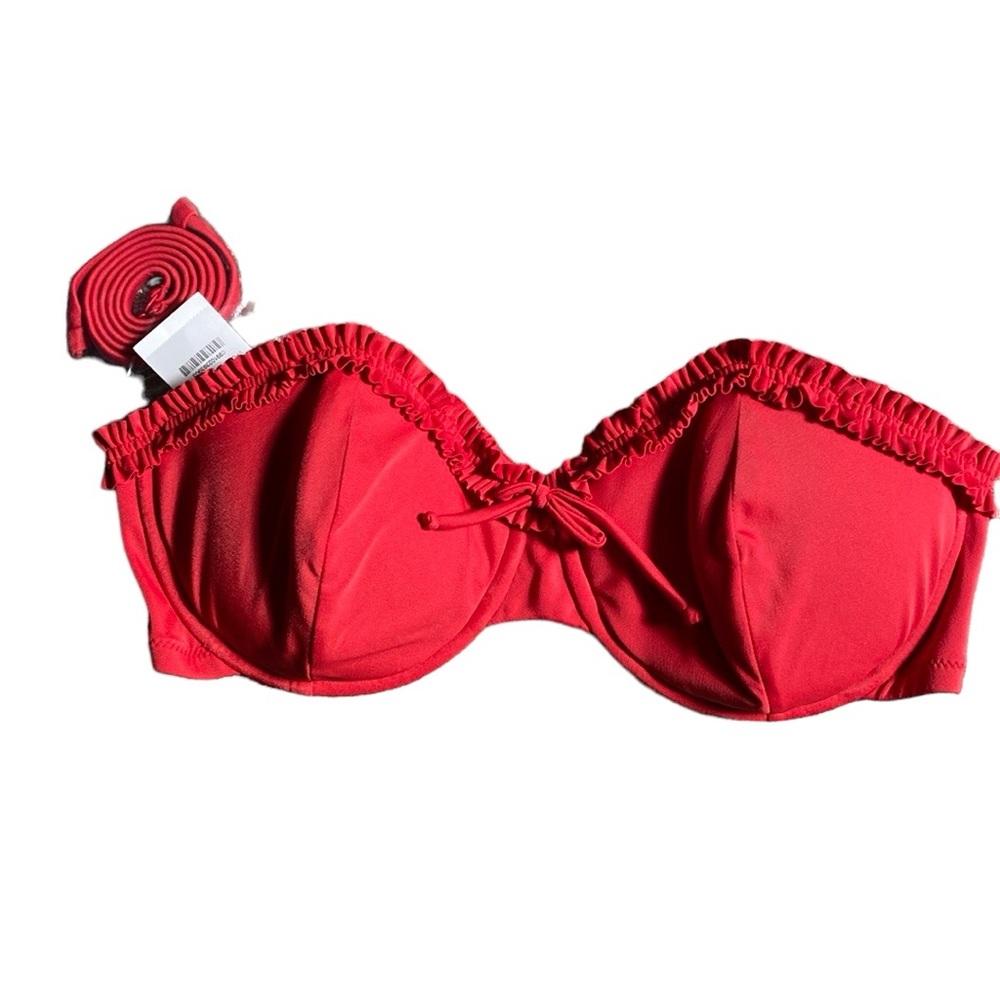 NWT J. Crew Red Ruffle Bra Bikini Top 36D